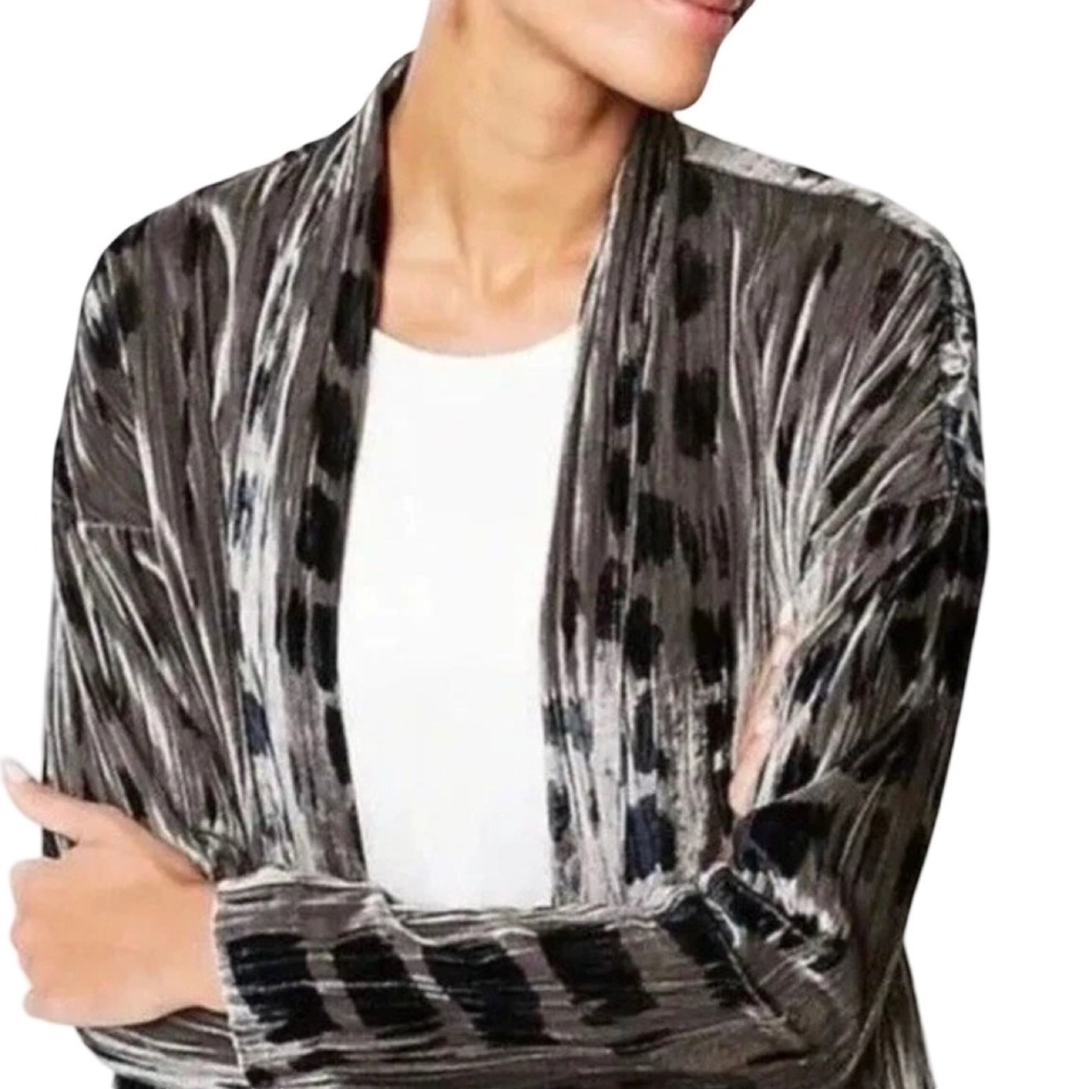 Pure Jill Crushed Velvet Shibori Print Open Front Jacket Size XL Boho MInimalist